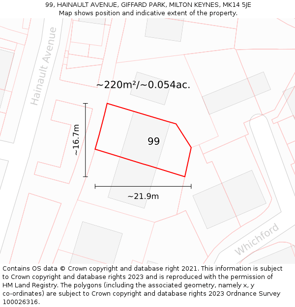 99, HAINAULT AVENUE, GIFFARD PARK, MILTON KEYNES, MK14 5JE: Plot and title map