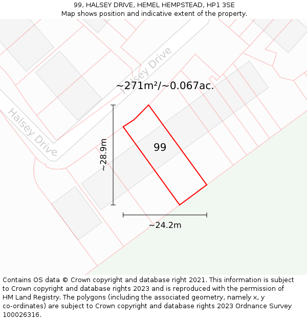 99, HALSEY DRIVE, HEMEL HEMPSTEAD, HP1 3SE: Plot and title map