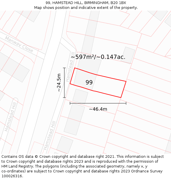 99, HAMSTEAD HILL, BIRMINGHAM, B20 1BX: Plot and title map