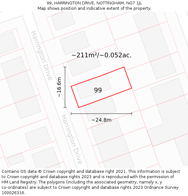 99, HARRINGTON DRIVE, NOTTINGHAM, NG7 1JL: Plot and title map