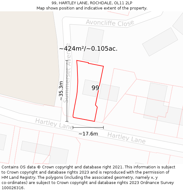 99, HARTLEY LANE, ROCHDALE, OL11 2LP: Plot and title map