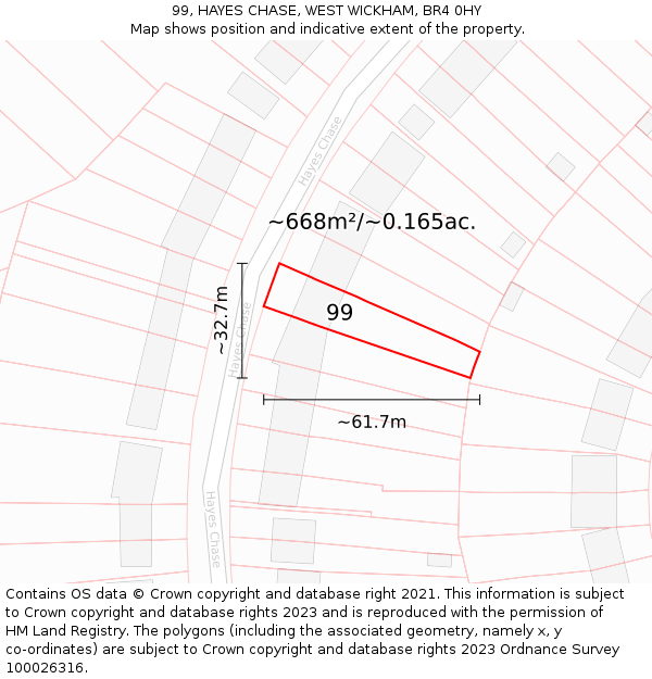 99, HAYES CHASE, WEST WICKHAM, BR4 0HY: Plot and title map