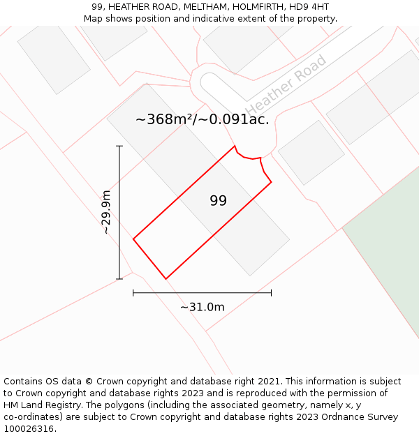 99, HEATHER ROAD, MELTHAM, HOLMFIRTH, HD9 4HT: Plot and title map