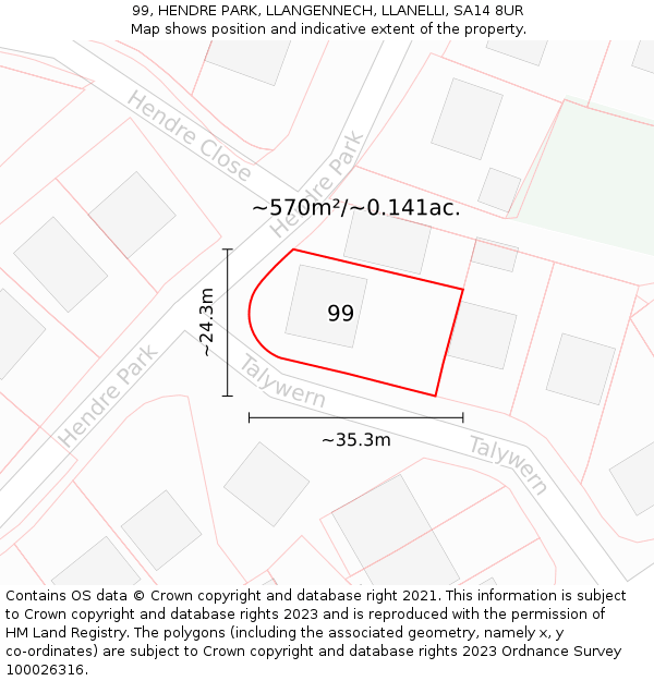 99, HENDRE PARK, LLANGENNECH, LLANELLI, SA14 8UR: Plot and title map