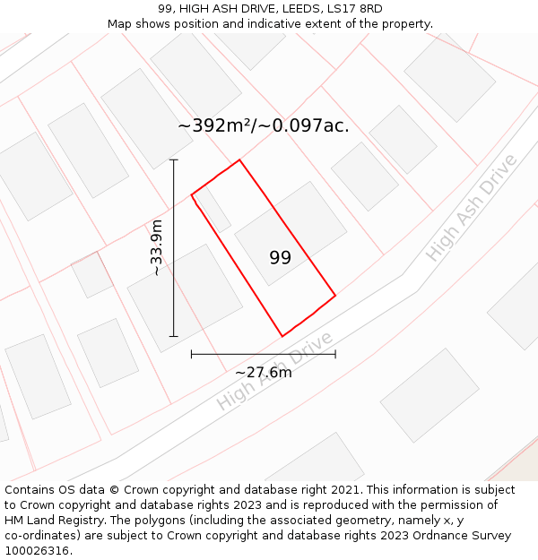 99, HIGH ASH DRIVE, LEEDS, LS17 8RD: Plot and title map