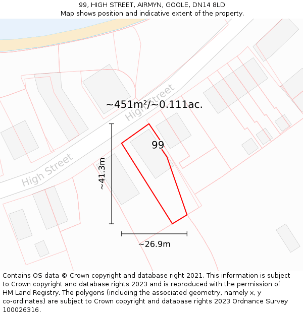 99, HIGH STREET, AIRMYN, GOOLE, DN14 8LD: Plot and title map