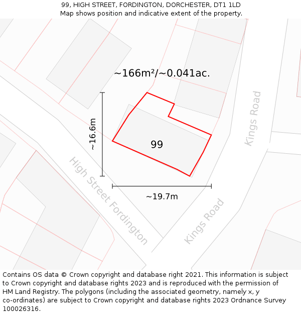 99, HIGH STREET, FORDINGTON, DORCHESTER, DT1 1LD: Plot and title map