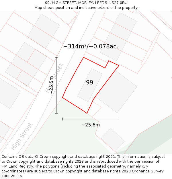 99, HIGH STREET, MORLEY, LEEDS, LS27 0BU: Plot and title map