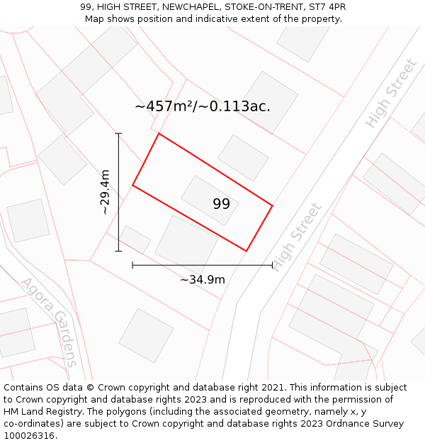 99, HIGH STREET, NEWCHAPEL, STOKE-ON-TRENT, ST7 4PR: Plot and title map