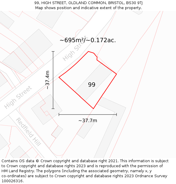 99, HIGH STREET, OLDLAND COMMON, BRISTOL, BS30 9TJ: Plot and title map