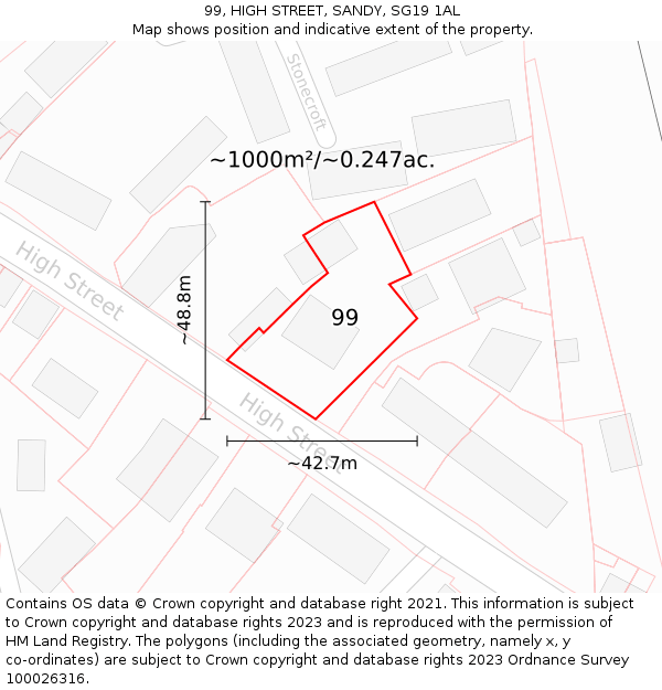 99, HIGH STREET, SANDY, SG19 1AL: Plot and title map