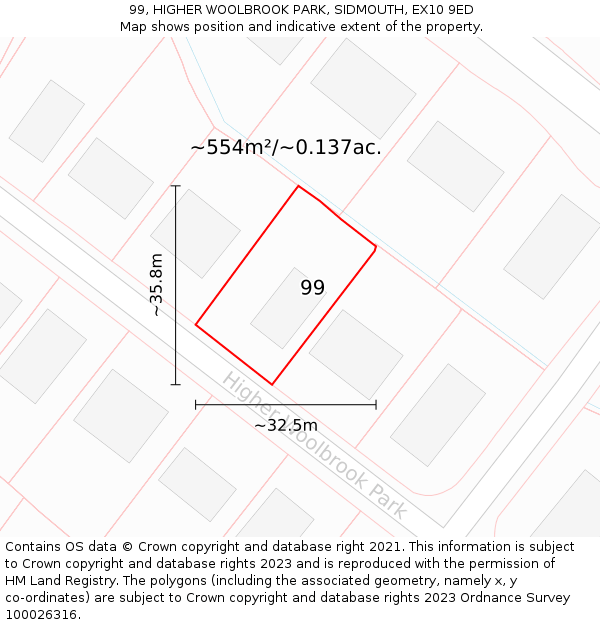 99, HIGHER WOOLBROOK PARK, SIDMOUTH, EX10 9ED: Plot and title map