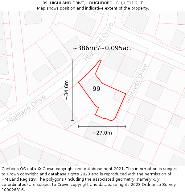 99, HIGHLAND DRIVE, LOUGHBOROUGH, LE11 2HT: Plot and title map