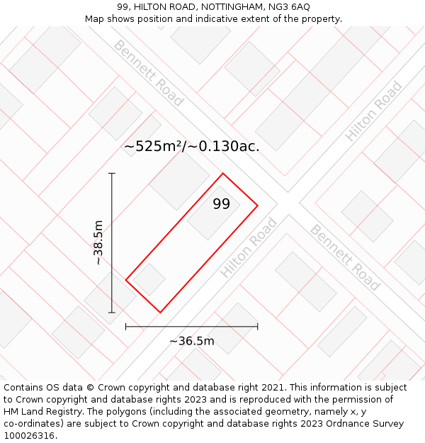 99, HILTON ROAD, NOTTINGHAM, NG3 6AQ: Plot and title map