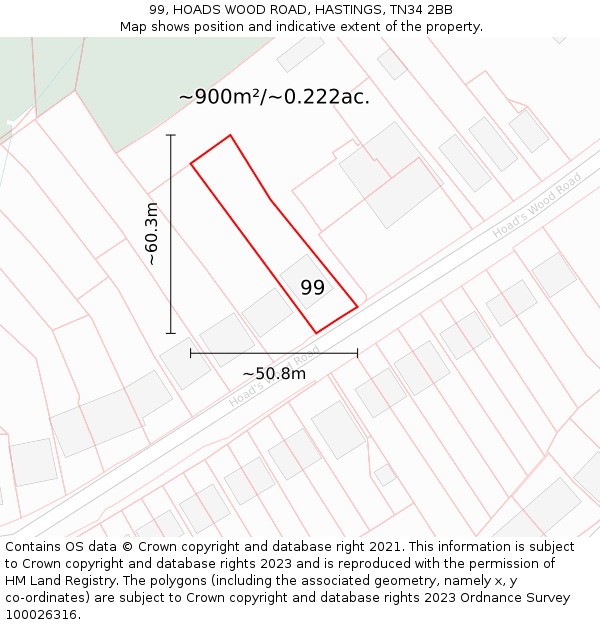 99, HOADS WOOD ROAD, HASTINGS, TN34 2BB: Plot and title map