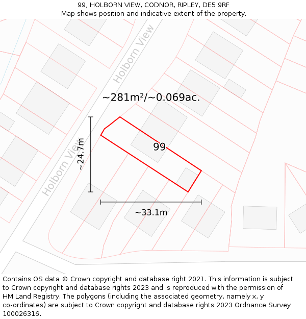 99, HOLBORN VIEW, CODNOR, RIPLEY, DE5 9RF: Plot and title map