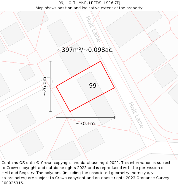 99, HOLT LANE, LEEDS, LS16 7PJ: Plot and title map