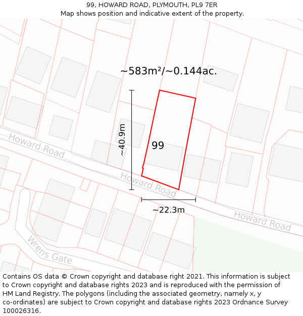 99, HOWARD ROAD, PLYMOUTH, PL9 7ER: Plot and title map