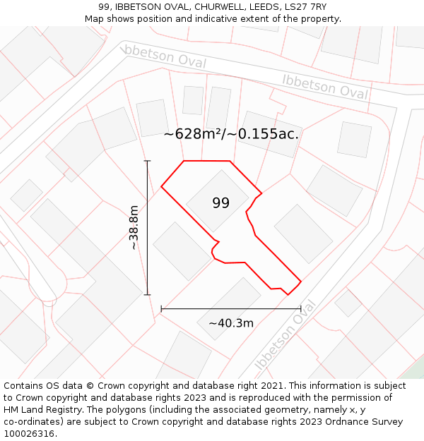 99, IBBETSON OVAL, CHURWELL, LEEDS, LS27 7RY: Plot and title map