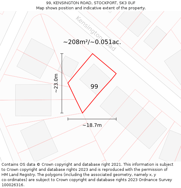 99, KENSINGTON ROAD, STOCKPORT, SK3 0UF: Plot and title map