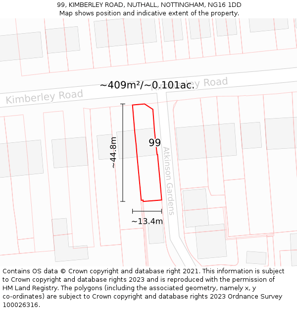 99, KIMBERLEY ROAD, NUTHALL, NOTTINGHAM, NG16 1DD: Plot and title map