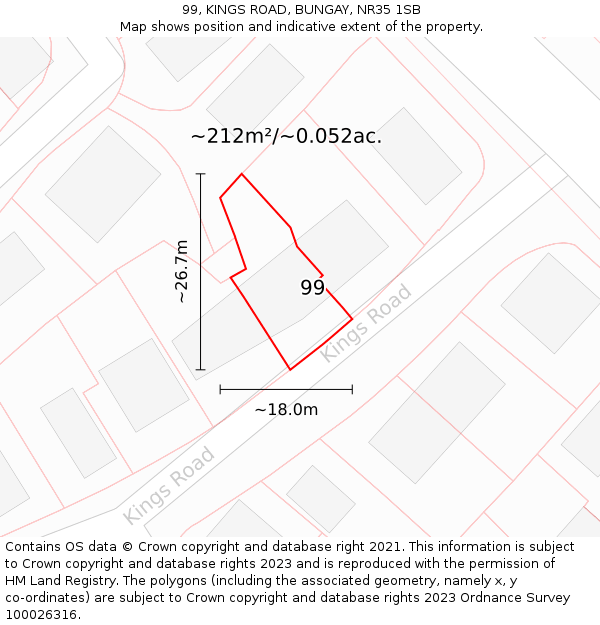 99, KINGS ROAD, BUNGAY, NR35 1SB: Plot and title map