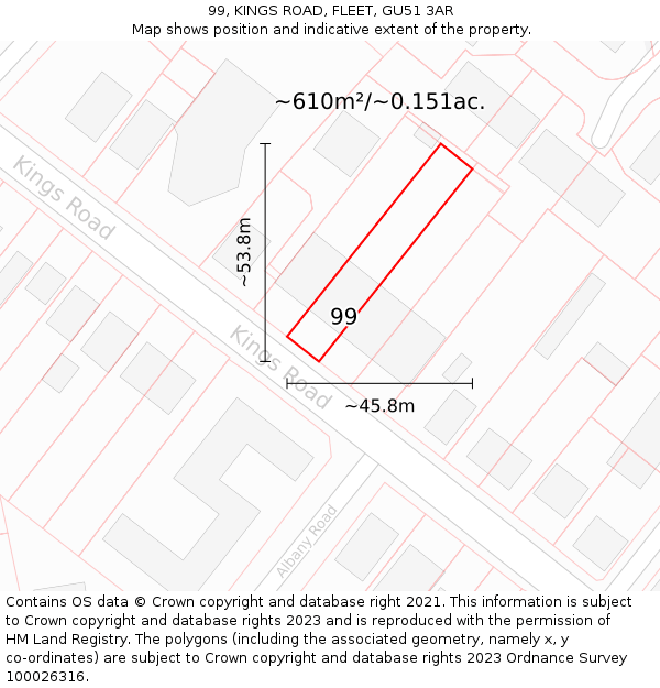 99, KINGS ROAD, FLEET, GU51 3AR: Plot and title map