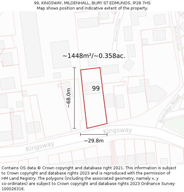 99, KINGSWAY, MILDENHALL, BURY ST EDMUNDS, IP28 7HS: Plot and title map