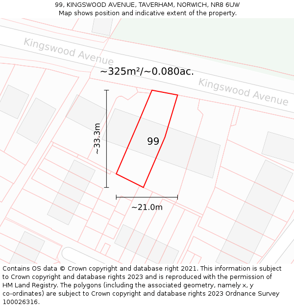 99, KINGSWOOD AVENUE, TAVERHAM, NORWICH, NR8 6UW: Plot and title map