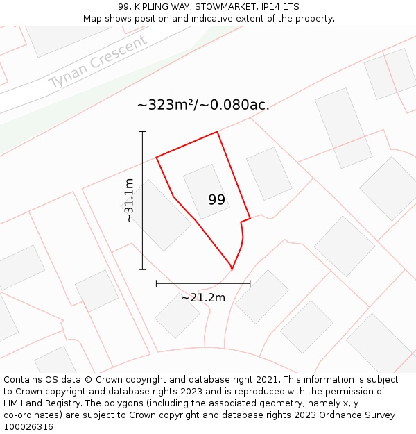 99, KIPLING WAY, STOWMARKET, IP14 1TS: Plot and title map