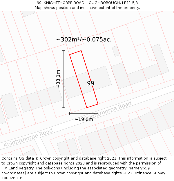 99, KNIGHTTHORPE ROAD, LOUGHBOROUGH, LE11 5JR: Plot and title map