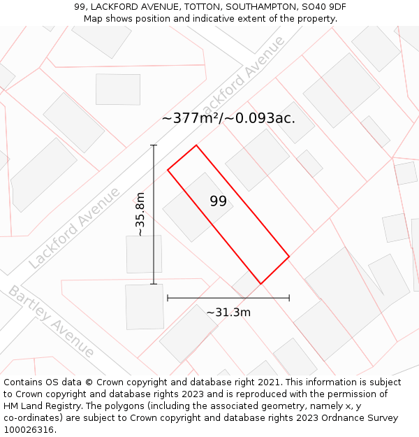 99, LACKFORD AVENUE, TOTTON, SOUTHAMPTON, SO40 9DF: Plot and title map