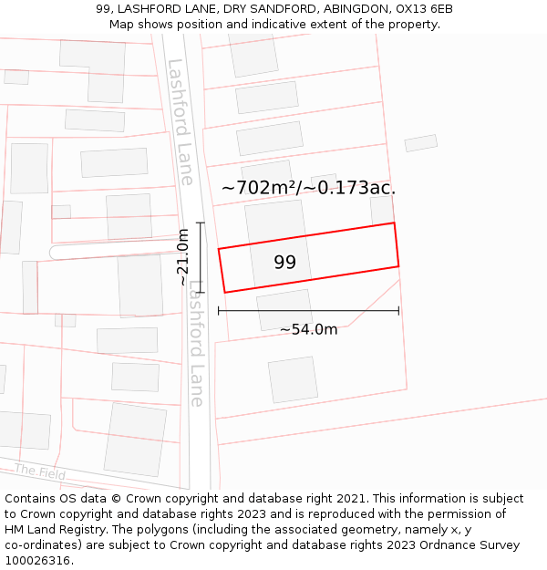 99, LASHFORD LANE, DRY SANDFORD, ABINGDON, OX13 6EB: Plot and title map