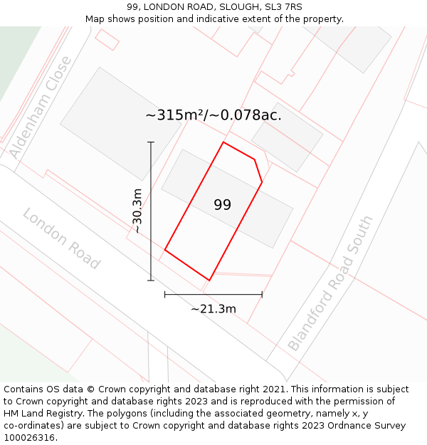 99, LONDON ROAD, SLOUGH, SL3 7RS: Plot and title map