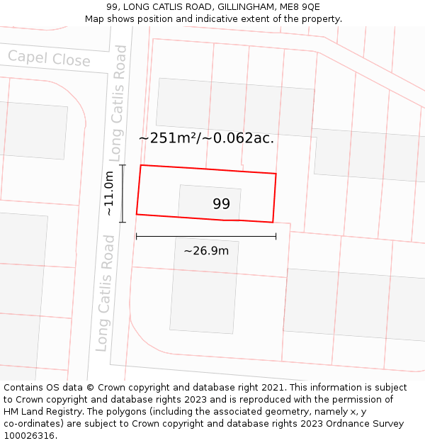 99, LONG CATLIS ROAD, GILLINGHAM, ME8 9QE: Plot and title map