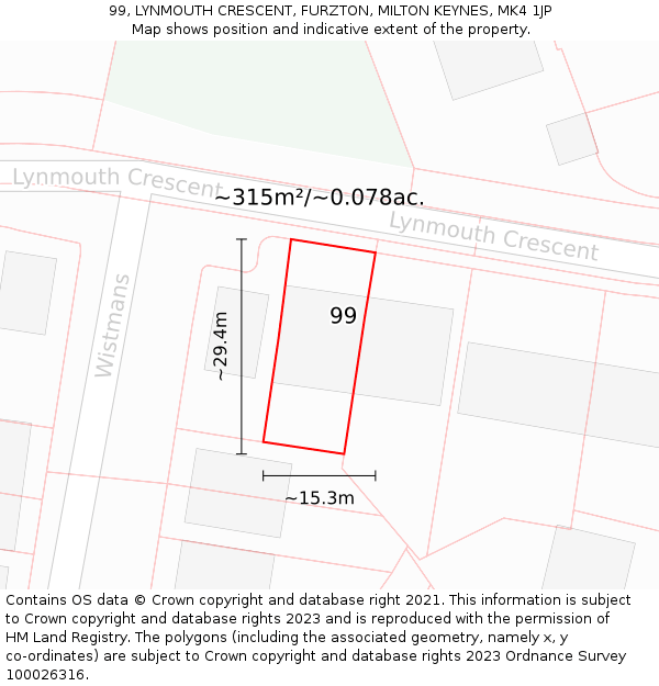 99, LYNMOUTH CRESCENT, FURZTON, MILTON KEYNES, MK4 1JP: Plot and title map