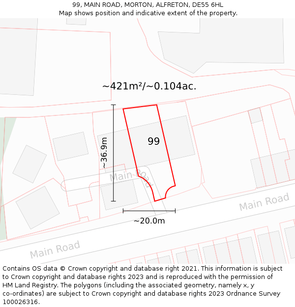 99, MAIN ROAD, MORTON, ALFRETON, DE55 6HL: Plot and title map