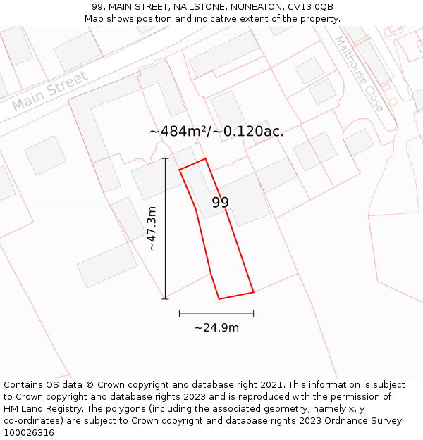 99, MAIN STREET, NAILSTONE, NUNEATON, CV13 0QB: Plot and title map