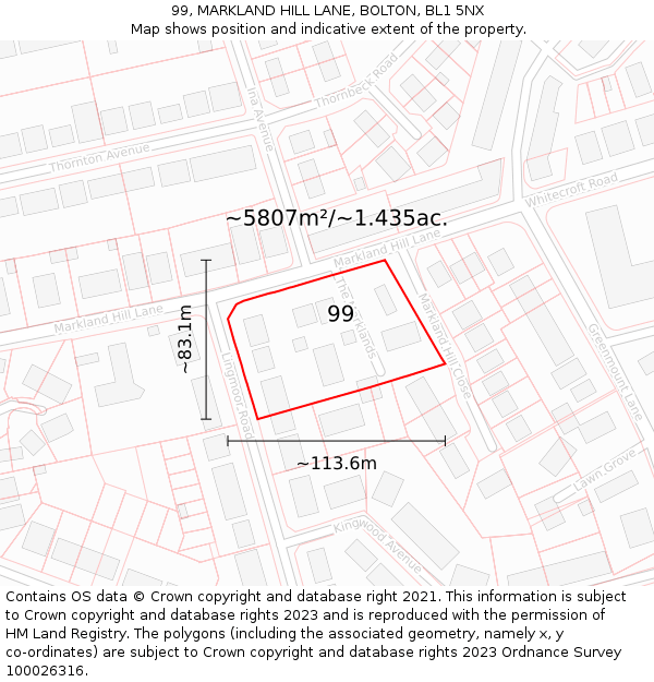 99, MARKLAND HILL LANE, BOLTON, BL1 5NX: Plot and title map