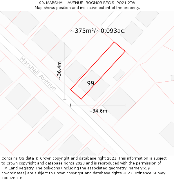 99, MARSHALL AVENUE, BOGNOR REGIS, PO21 2TW: Plot and title map