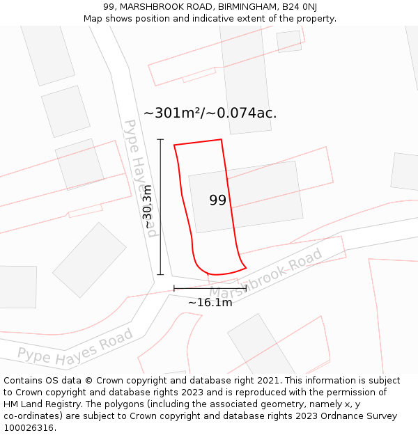 99, MARSHBROOK ROAD, BIRMINGHAM, B24 0NJ: Plot and title map