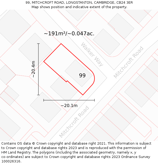 99, MITCHCROFT ROAD, LONGSTANTON, CAMBRIDGE, CB24 3ER: Plot and title map