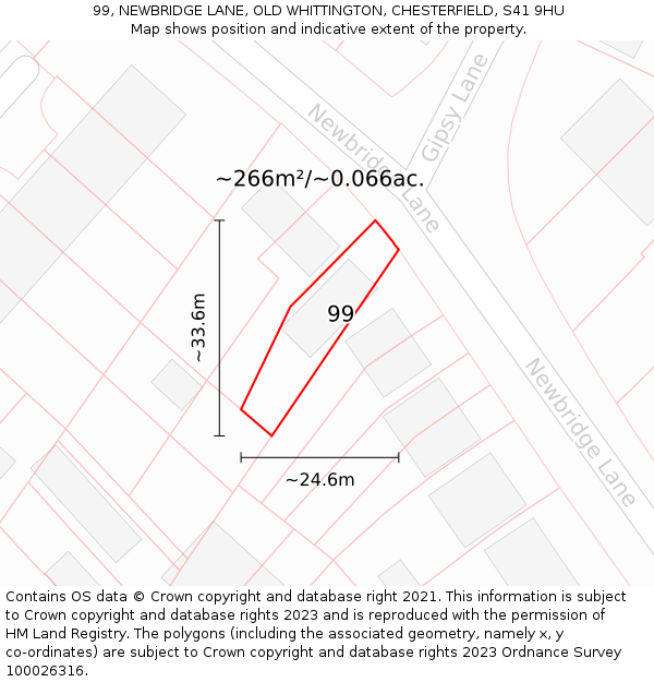 99, NEWBRIDGE LANE, OLD WHITTINGTON, CHESTERFIELD, S41 9HU: Plot and title map