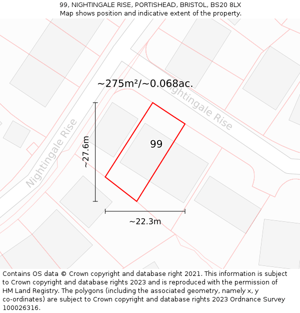 99, NIGHTINGALE RISE, PORTISHEAD, BRISTOL, BS20 8LX: Plot and title map