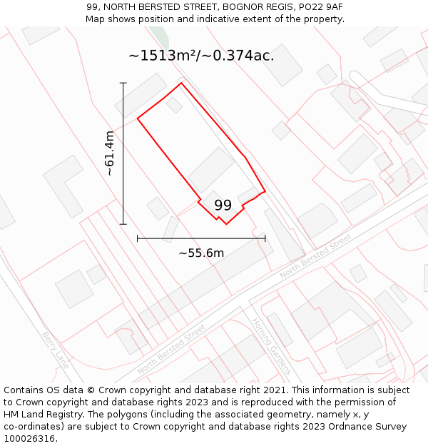 99, NORTH BERSTED STREET, BOGNOR REGIS, PO22 9AF: Plot and title map