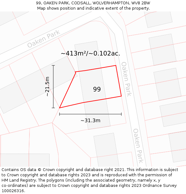 99, OAKEN PARK, CODSALL, WOLVERHAMPTON, WV8 2BW: Plot and title map