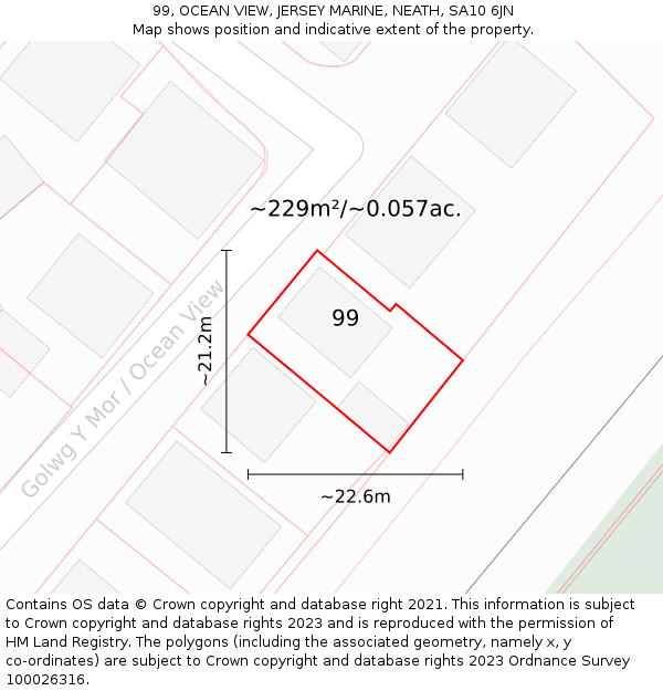 99, OCEAN VIEW, JERSEY MARINE, NEATH, SA10 6JN: Plot and title map