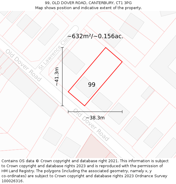 99, OLD DOVER ROAD, CANTERBURY, CT1 3PG: Plot and title map