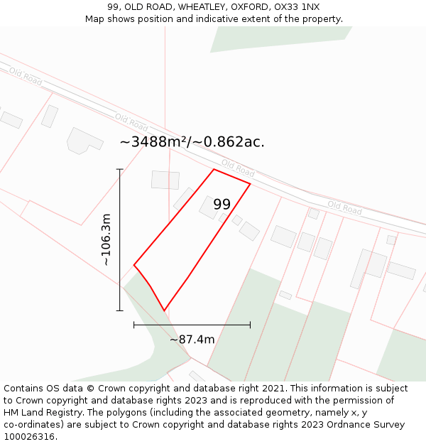 99, OLD ROAD, WHEATLEY, OXFORD, OX33 1NX: Plot and title map