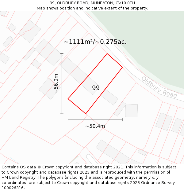 99, OLDBURY ROAD, NUNEATON, CV10 0TH: Plot and title map